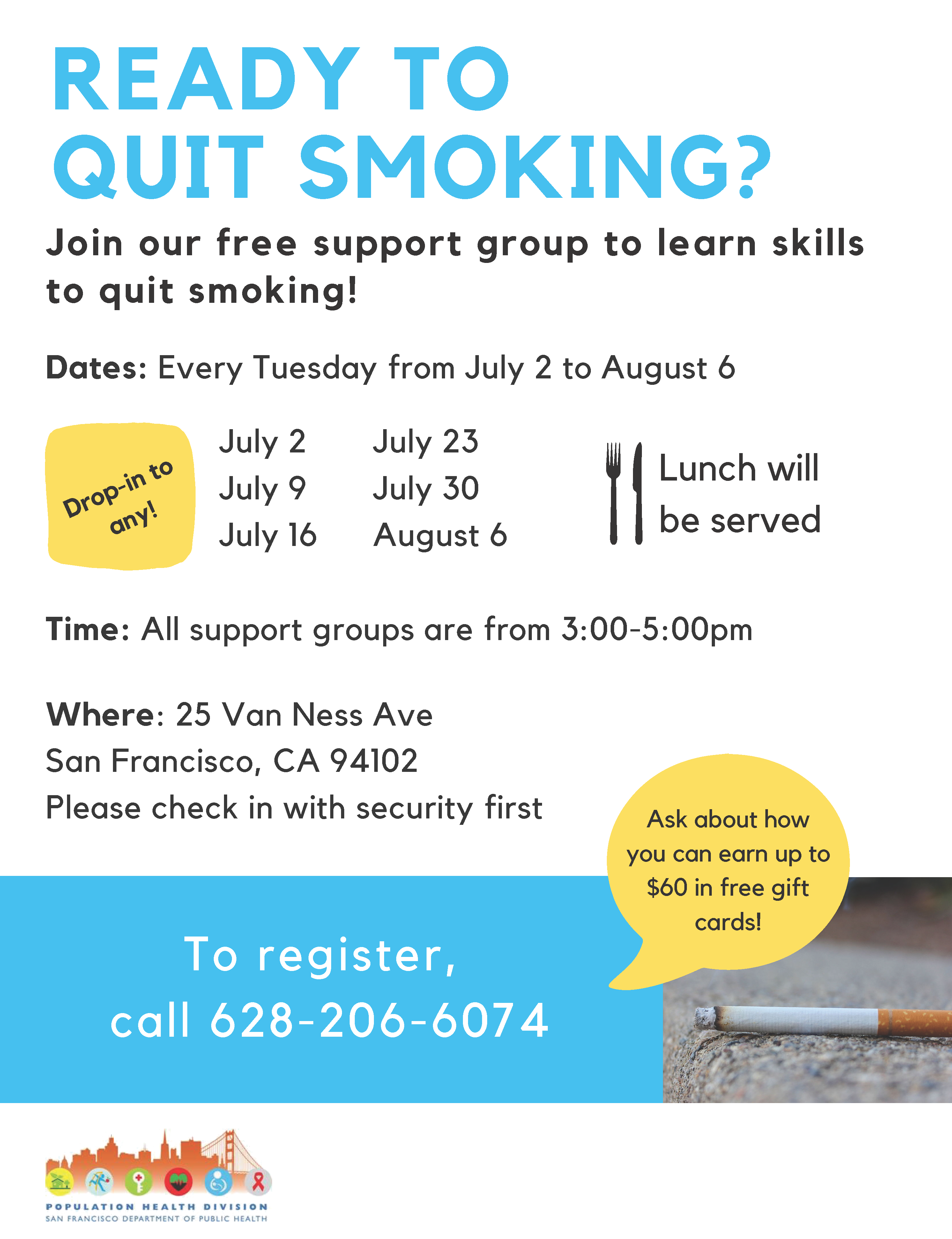 July 2 to August 6 Quit Smoking Group San Francisco TobaccoFree