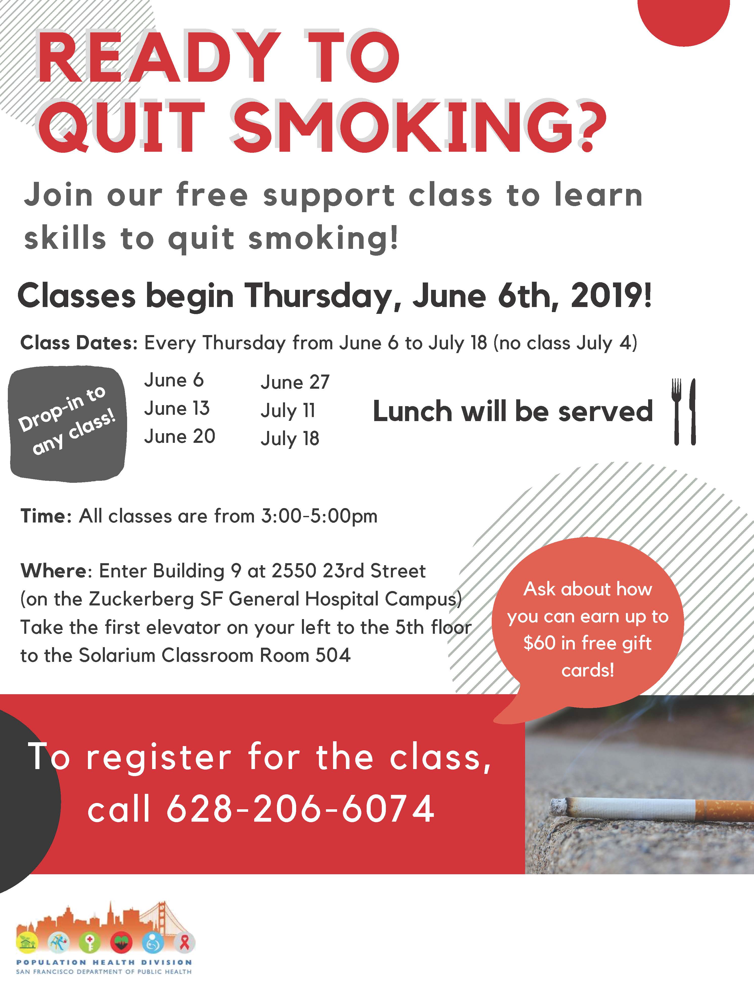 June 6 to July 18 Class Flyer | San Francisco Tobacco-Free